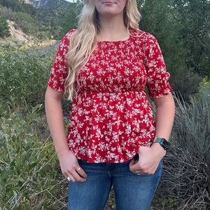 Elegant Red Floral Women's Blouse